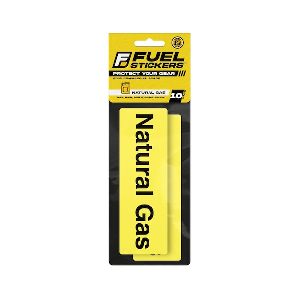 Natural Gas Label, Natural Gas Sticker:  For Pipe, Tank, Container, Hvy-Dty, 6''x2'', 10PK